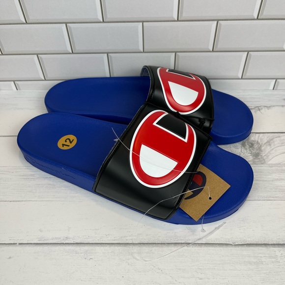 Champion Size:12 Mens  Classic Royal/BLK/WHT Logo Slides/ Sandals - Picture 2 of 5